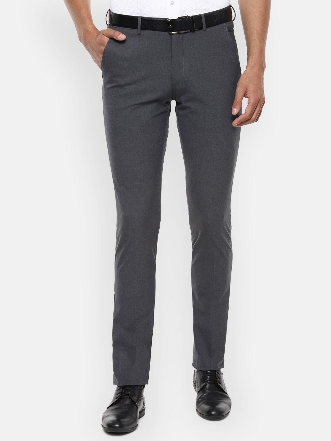 louis philippe men grey textured skinny fit trousers