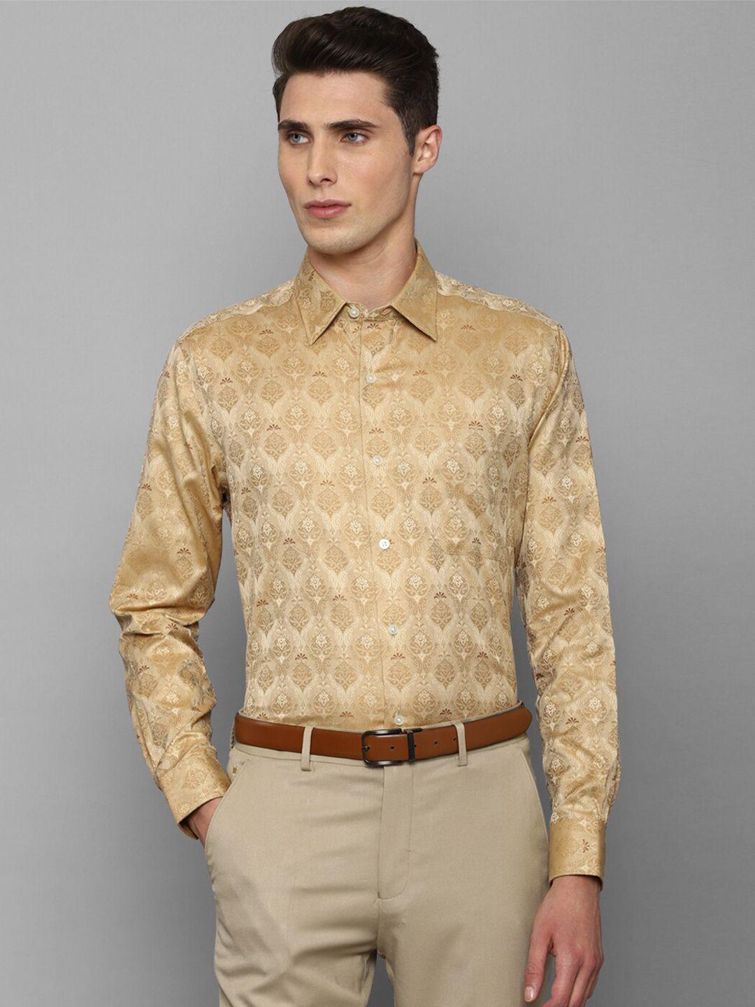 louis philippe men khaki printed pure cotton formal shirt