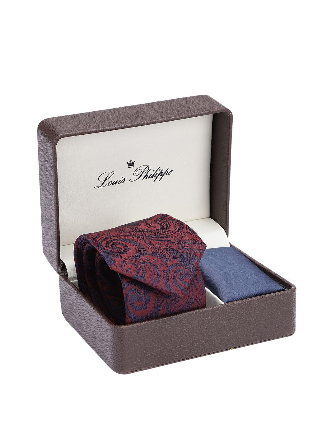 louis philippe men maroon printed accessory gift set