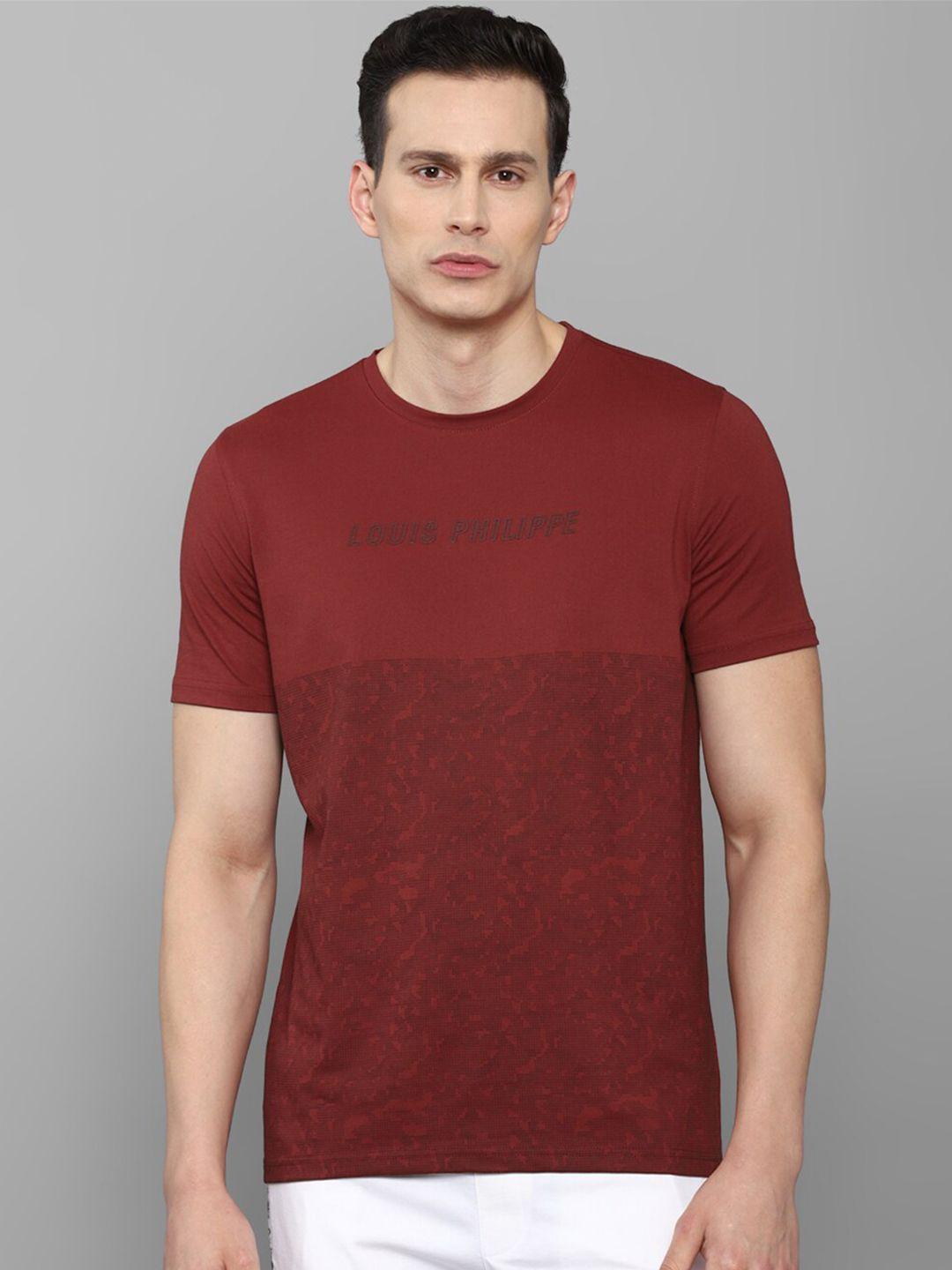 louis philippe men maroon printed slim fit t-shirt