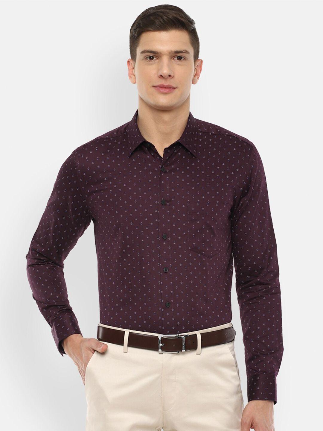 louis philippe men maroon slim fit printed pure cotton formal shirt