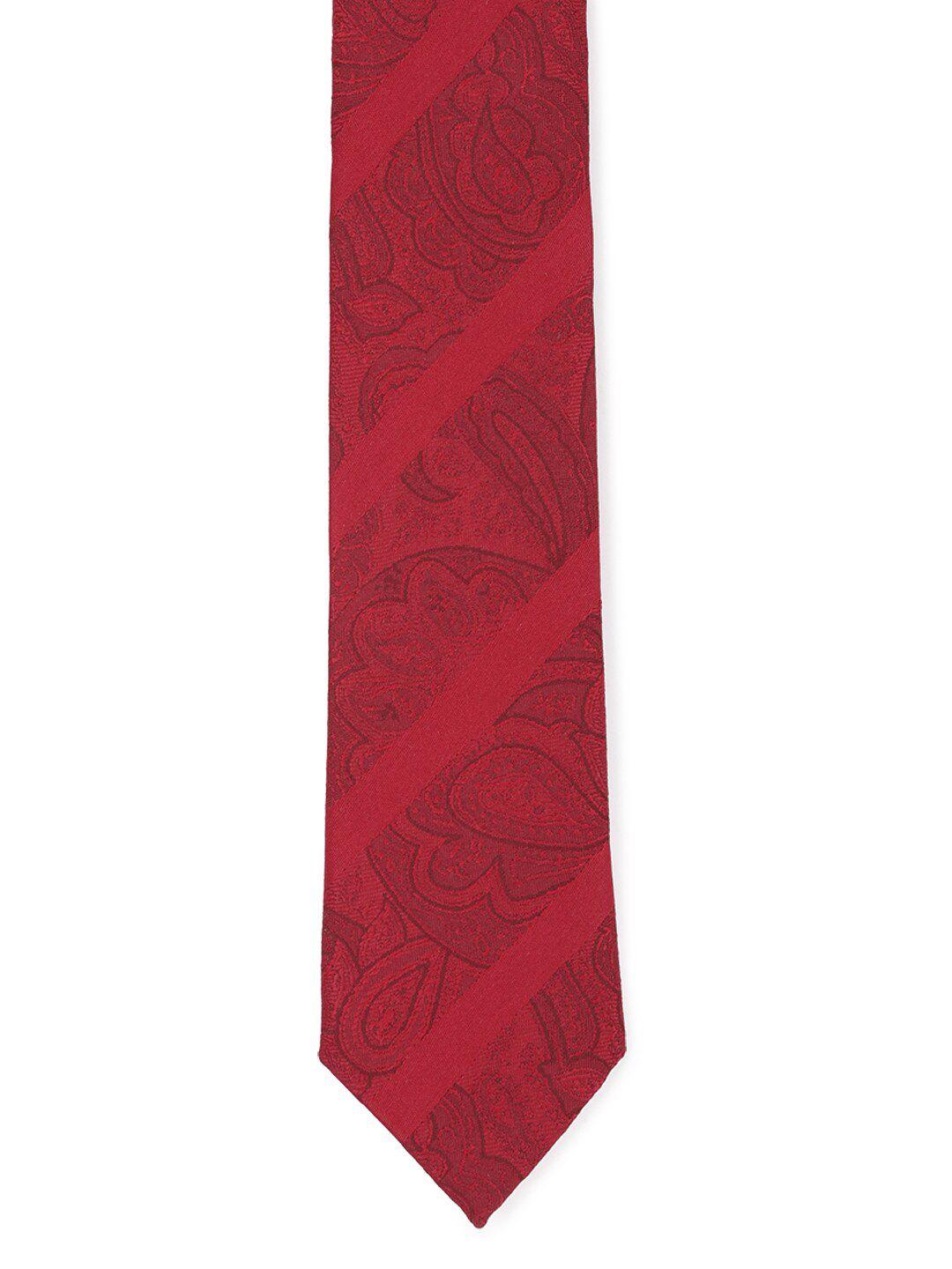 louis philippe men maroon woven design broad tie