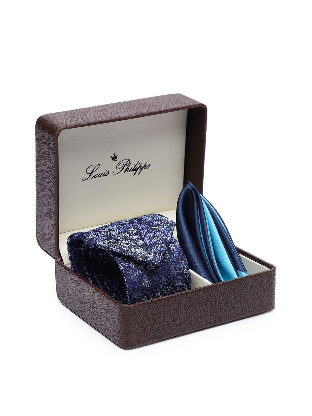 louis philippe men navy blue & gold-coloured printed accessory gift set