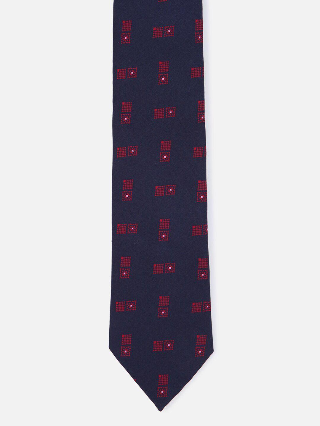louis philippe men navy blue & red printed broad tie
