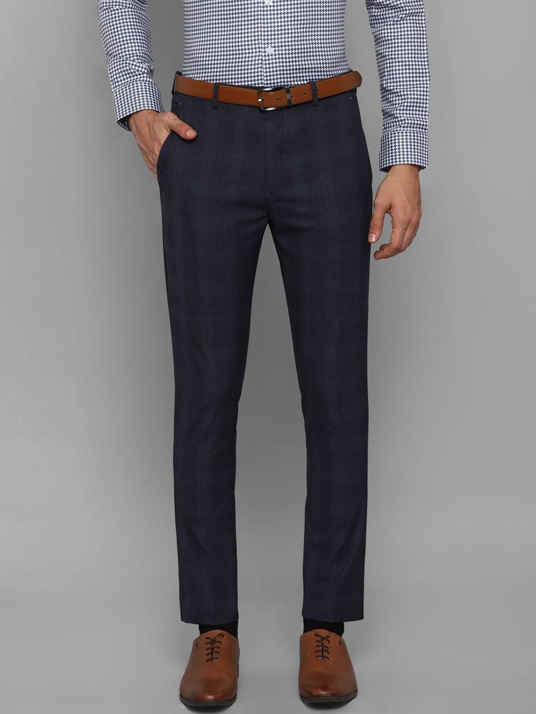 louis philippe men navy blue checked trousers