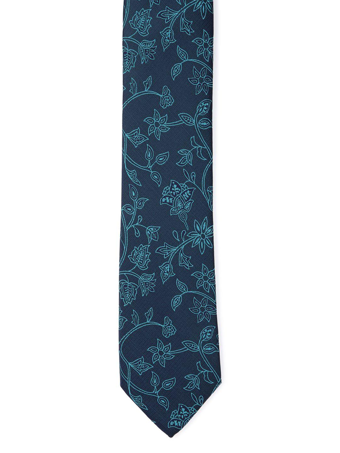 louis philippe men navy blue floral printed skinny tie