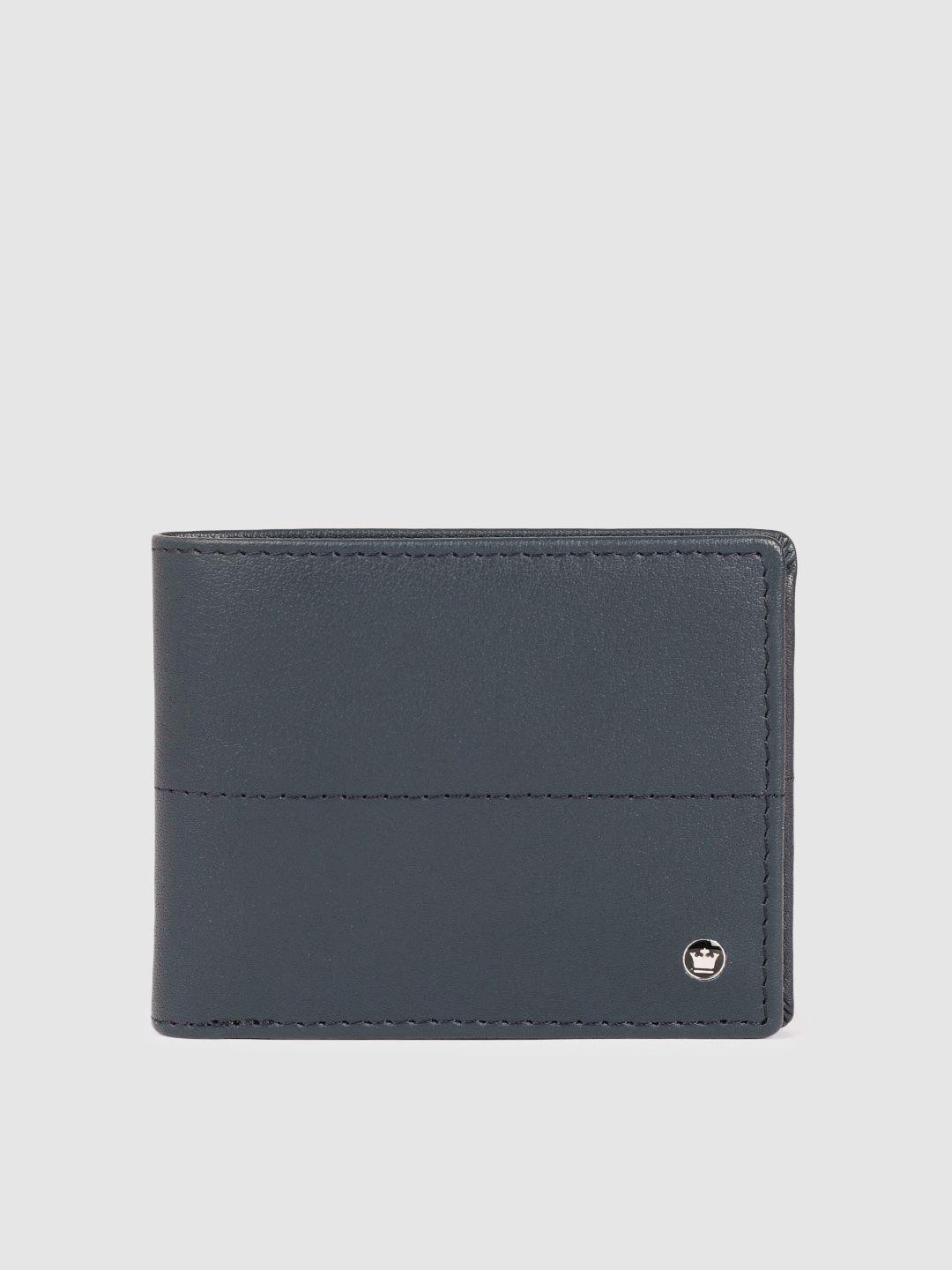 louis philippe men navy blue leather two fold wallet