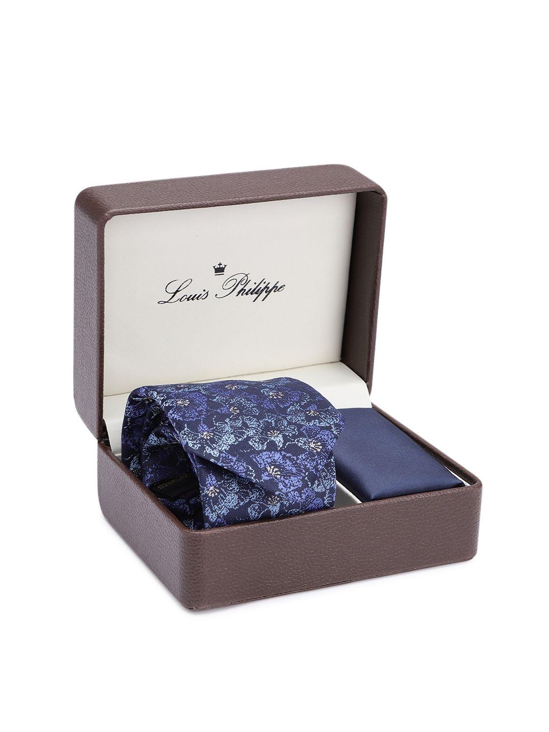 louis philippe men navy blue printed accessory gift set