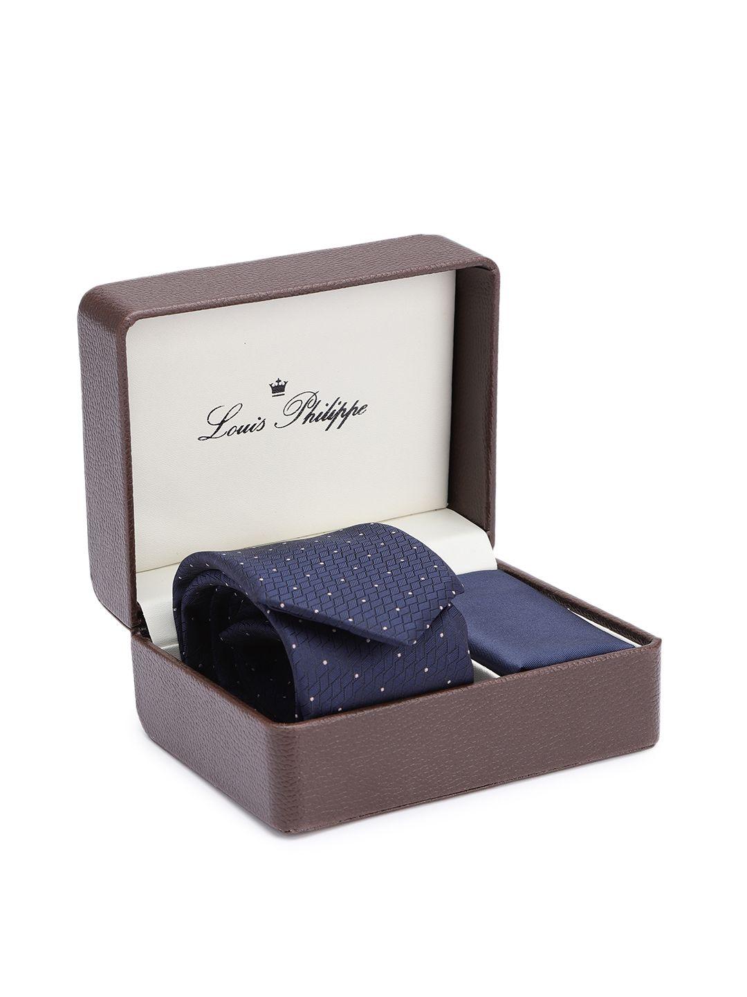 louis philippe men navy blue printed accessory gift set