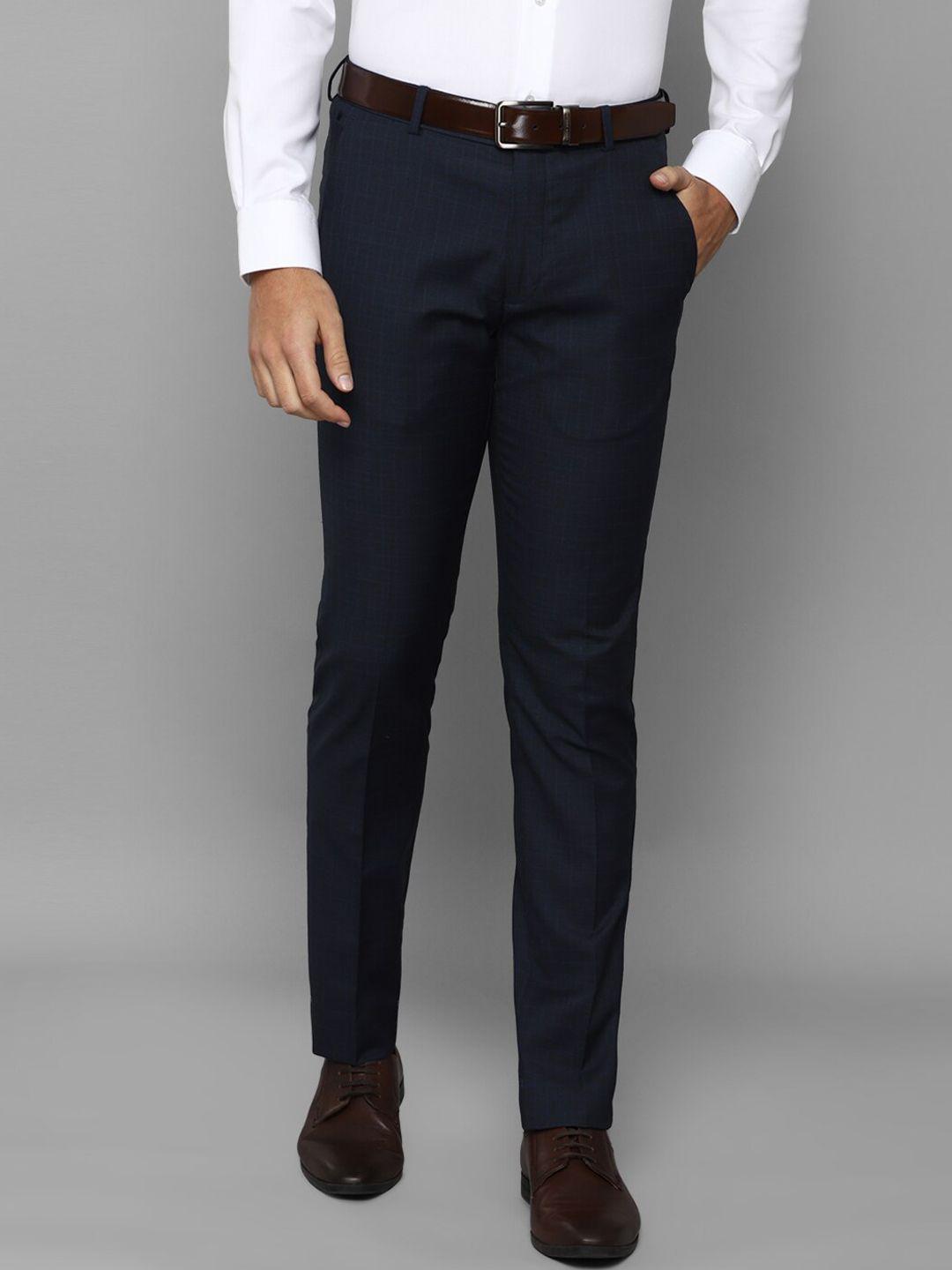 louis philippe men navy blue slim fit trousers