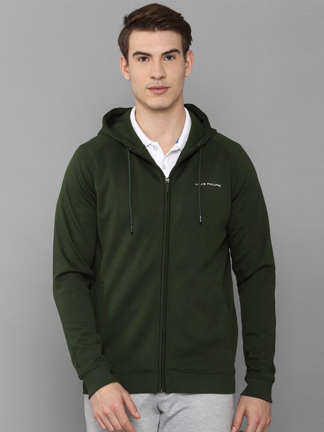 louis philippe men olive green hooded cotton sweatshirt