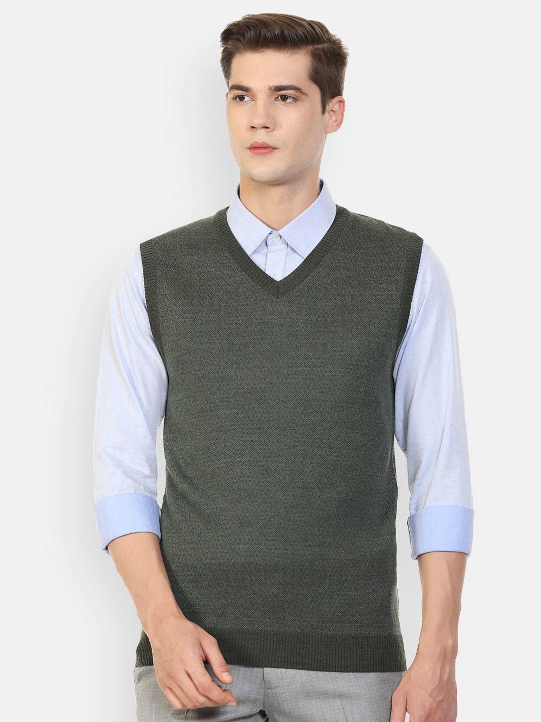 louis philippe men olive green solid sweater vest