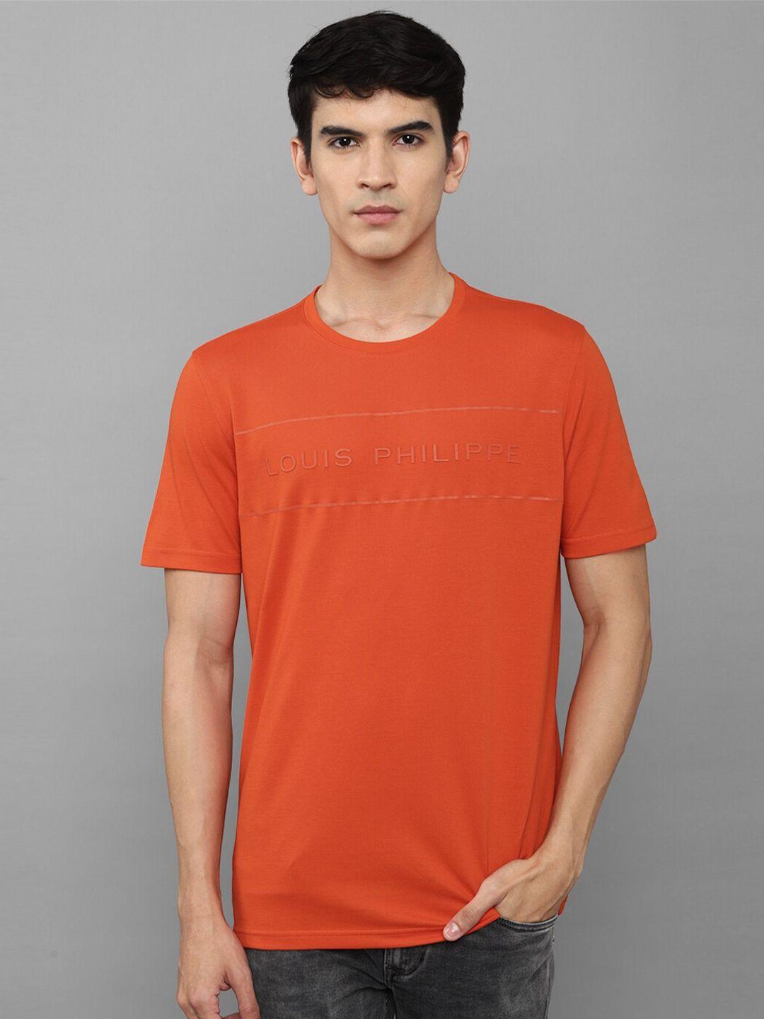louis philippe men orange typography slim fit t-shirt