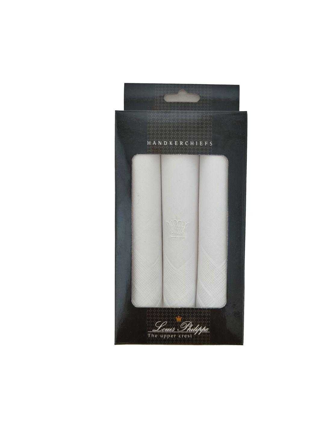 louis philippe men pack of 3 white solid cotton handkerchief