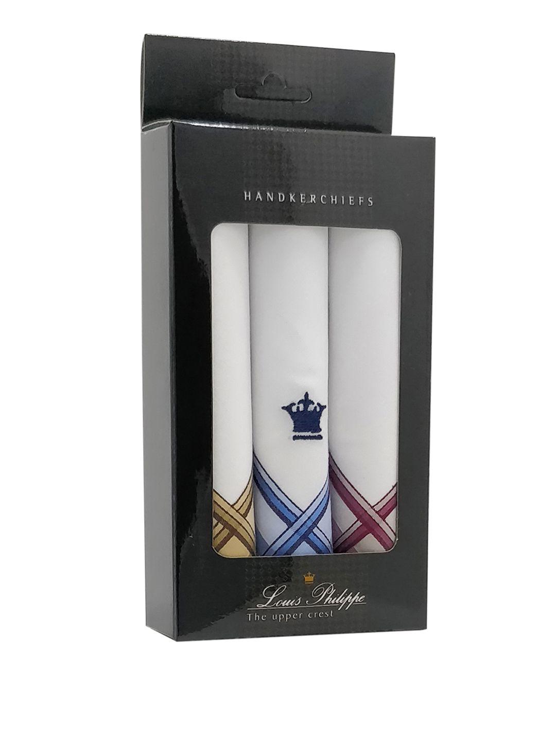 louis philippe men pack of 3 white solid handkerchiefs