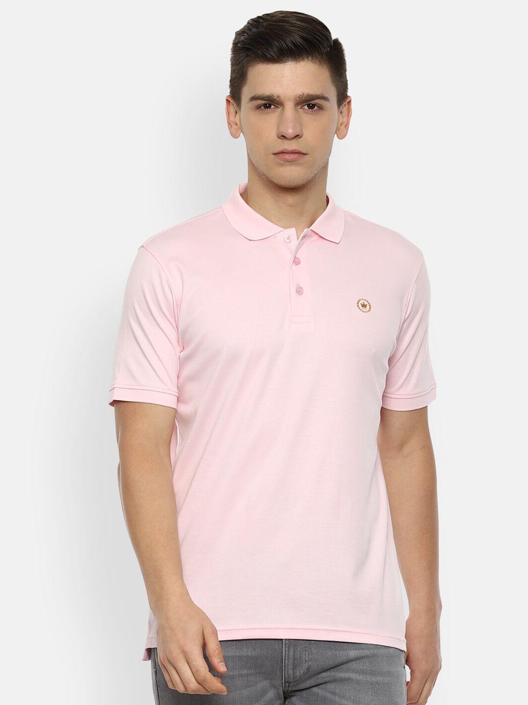 louis philippe men pink & pale pink polo collar applique t-shirt