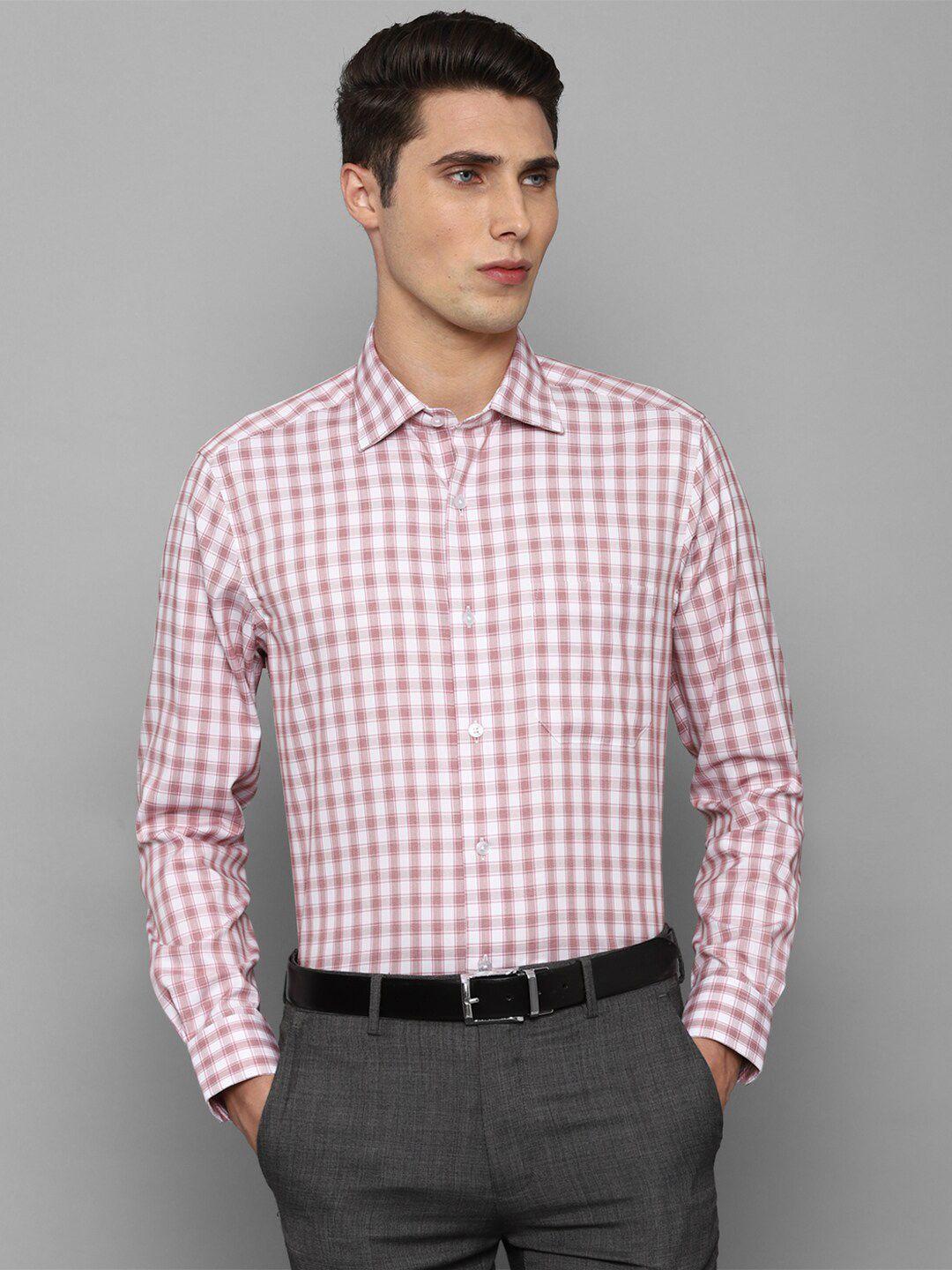 louis philippe men pink gingham checks pure cotton formal shirt