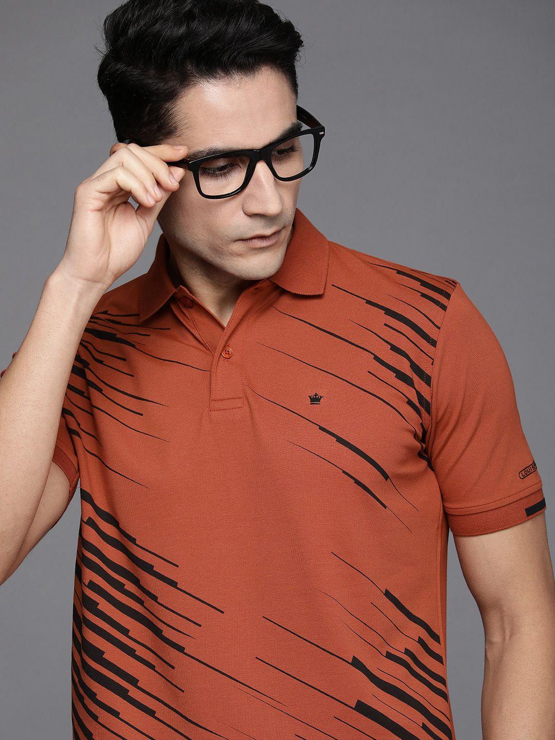 louis philippe men rust printed polo collar t-shirt