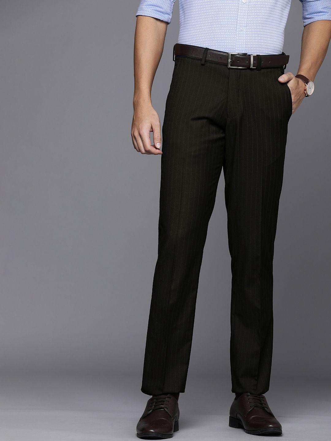 louis philippe men striped mid-rise formal trousers