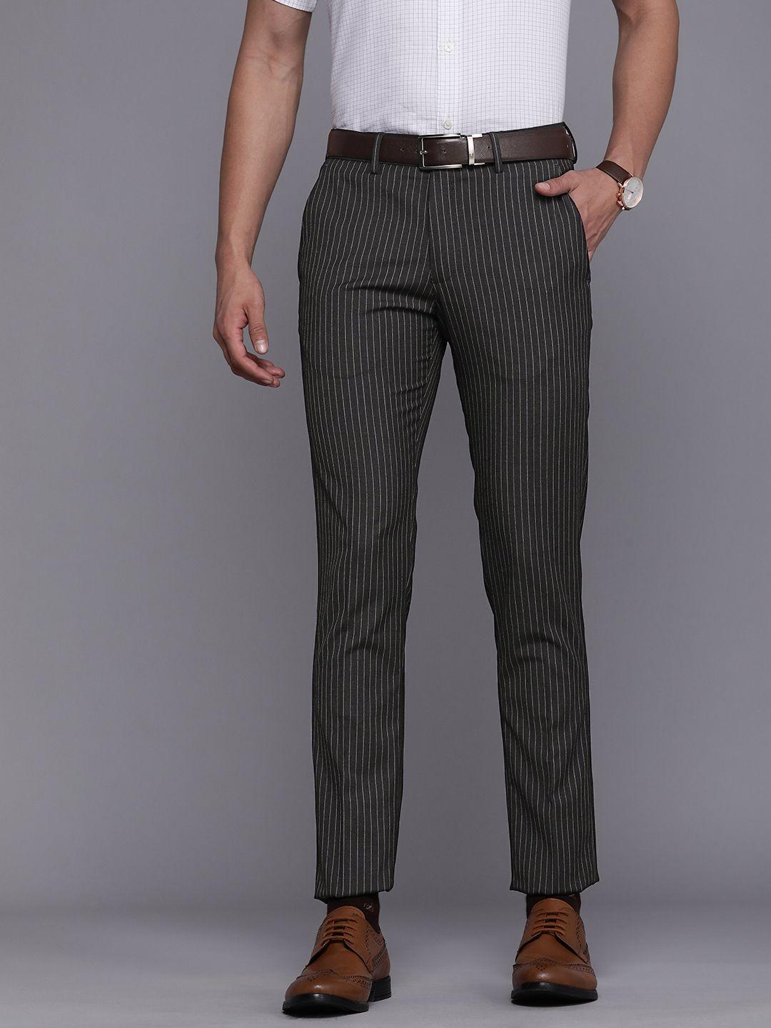 louis philippe men striped super slim fit trousers