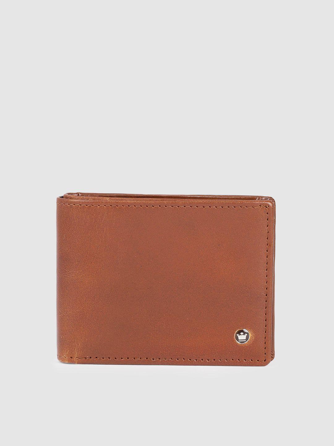 louis philippe men tan brown solid leather two fold wallet