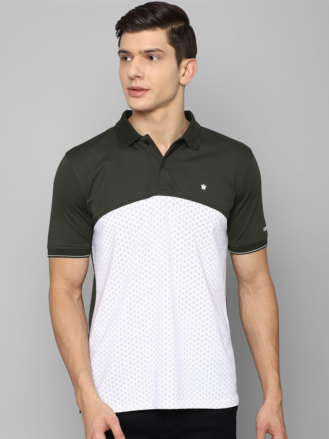 louis philippe men white & black colourblocked polo collar t-shirt
