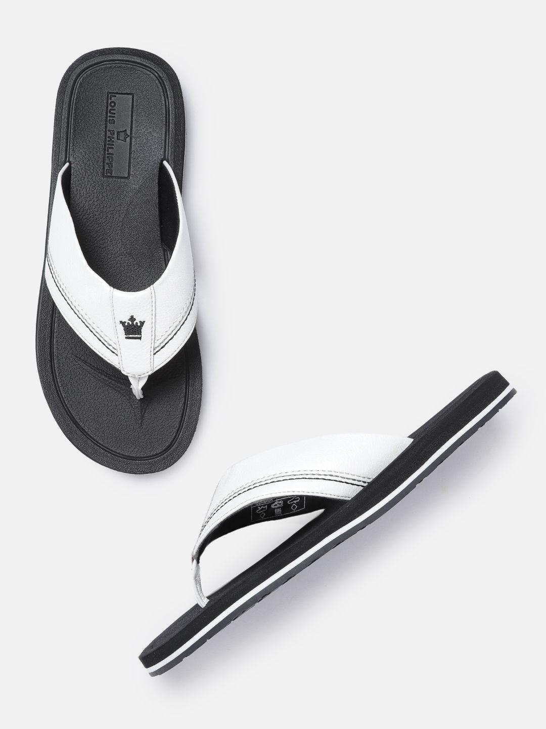louis philippe men white & black logo detail thong flip-flops