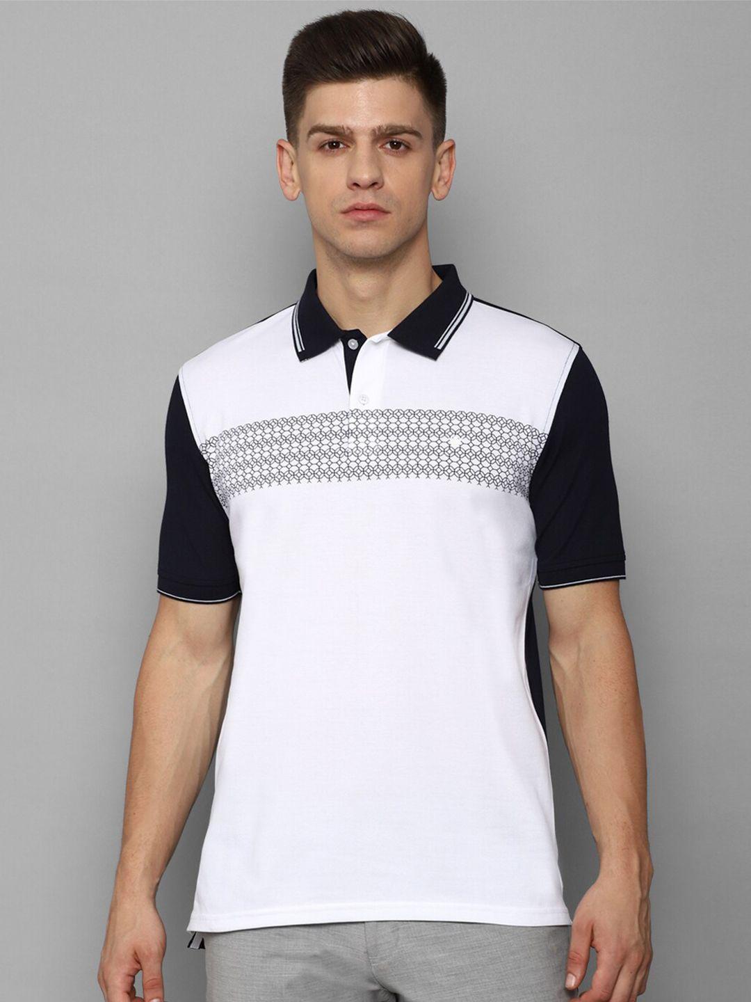 louis philippe men white & black printed polo collar pure cotton t-shirt