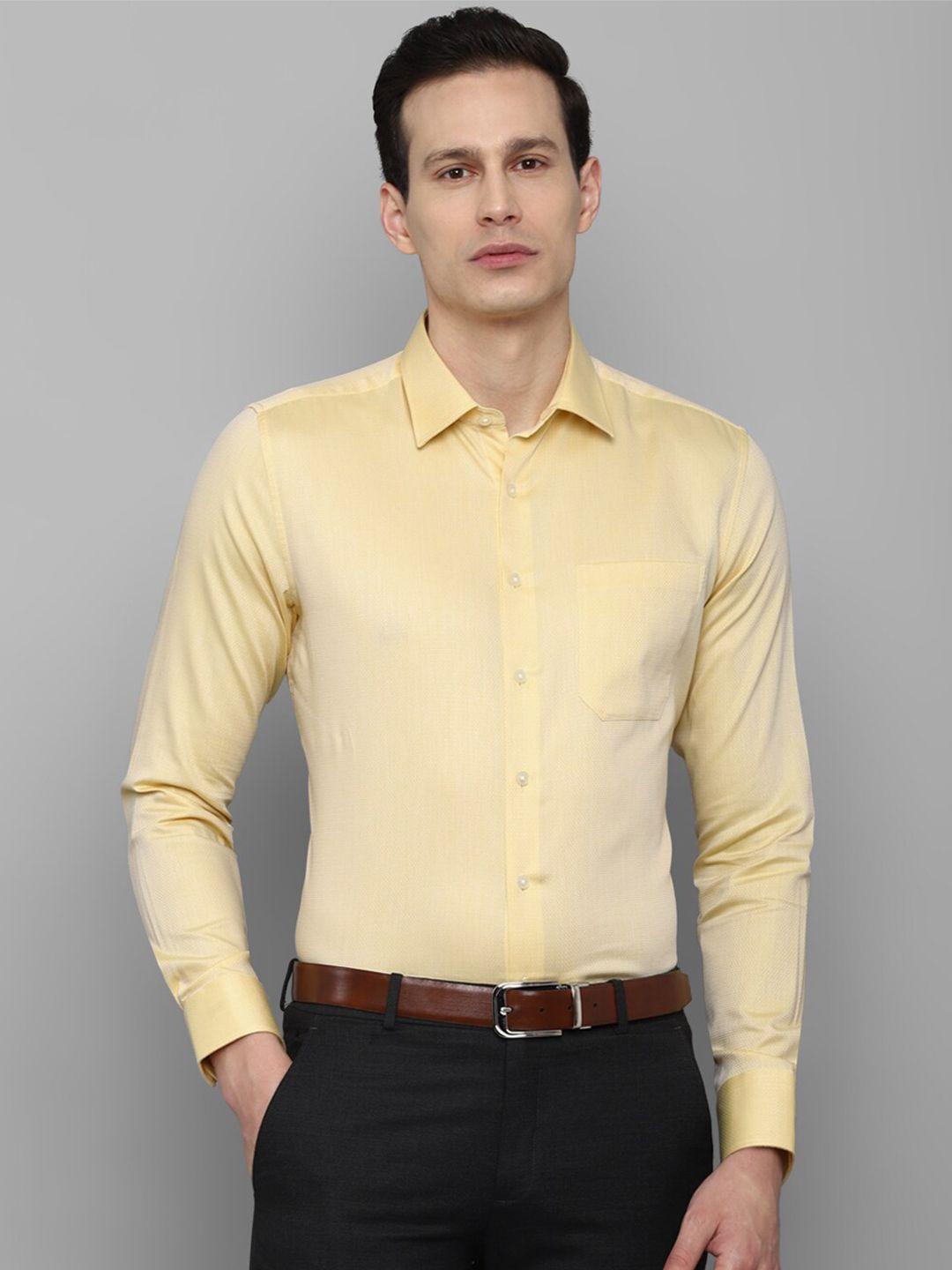 louis philippe men yellow slim fit solid cotton formal shirt