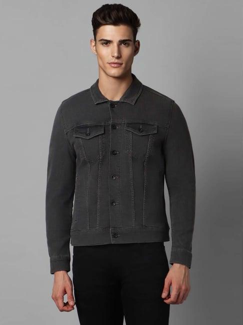 louis philippe mid black cotton slim fit denim jacket