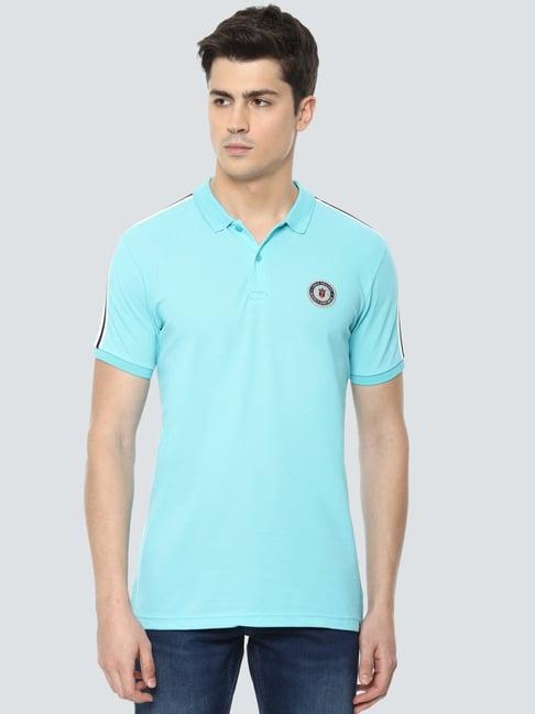 louis philippe mint blue cotton slim fit polo t-shirt