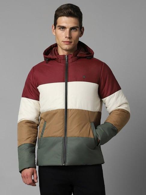 louis philippe multicolored regular fit colour block hooded jacket