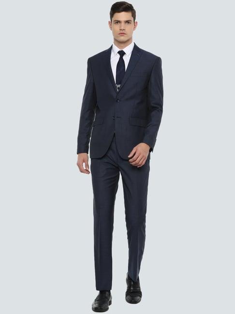 louis philippe navy  slim fit self pattern three piece suit