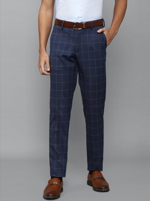 louis philippe navy blue regular fit checks trousers