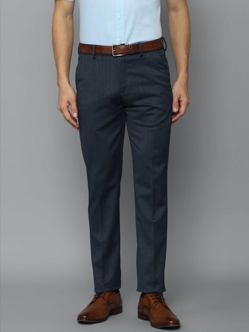 louis philippe navy blue slim fit herringbone trousers