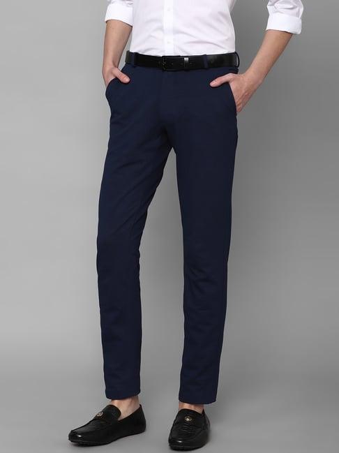 louis philippe navy blue slim fit texture trousers