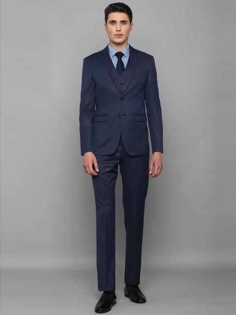 louis philippe navy blue slim fit three piece suit