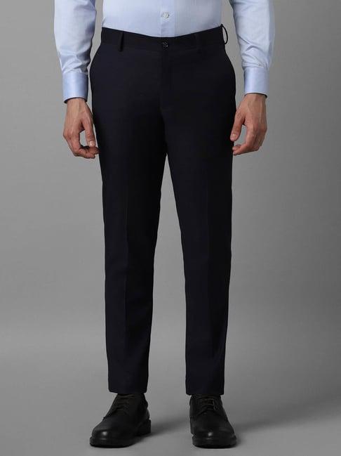 louis philippe navy blue slim fit trousers