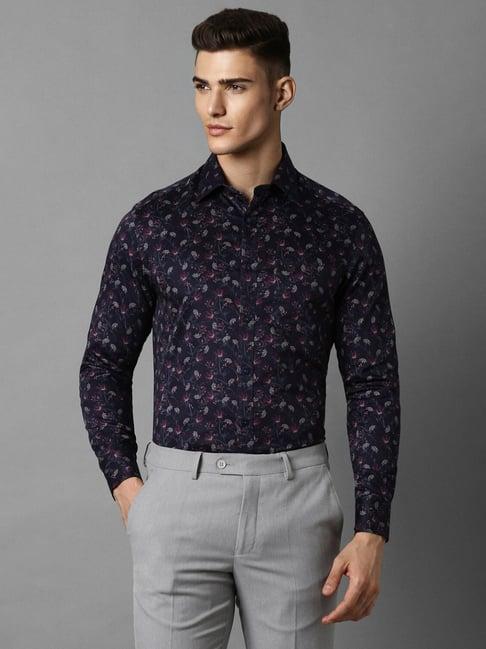 louis philippe navy cotton regular fit printed shirt