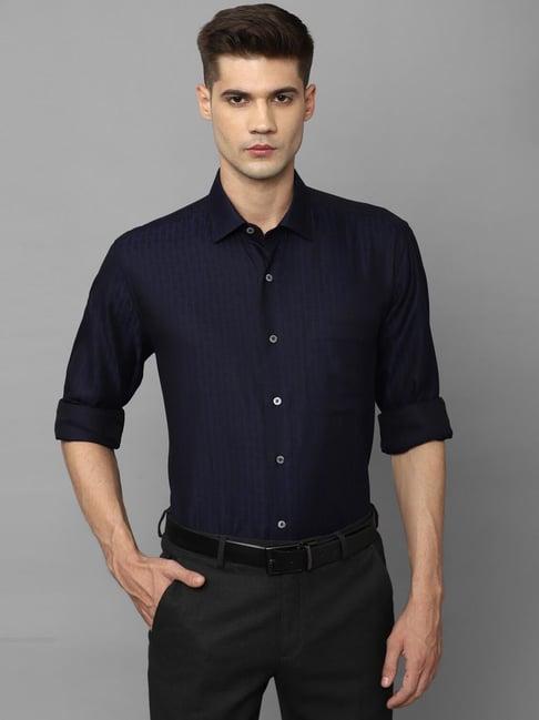 louis philippe navy cotton regular fit striped shirt