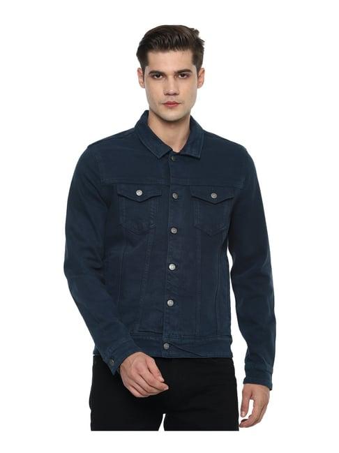 louis philippe navy cotton slim fit denim jacket