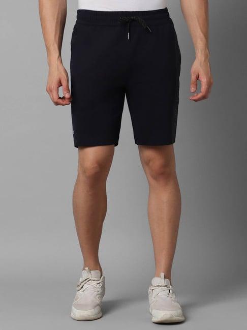 louis philippe navy cotton slim fit printed shorts