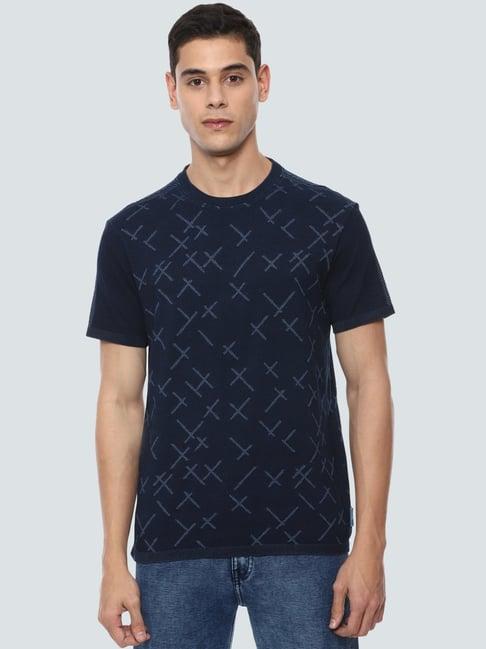 louis philippe navy cotton slim fit printed t-shirt