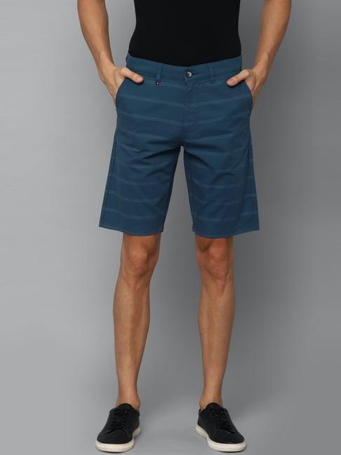 louis philippe navy cotton slim fit striped shorts