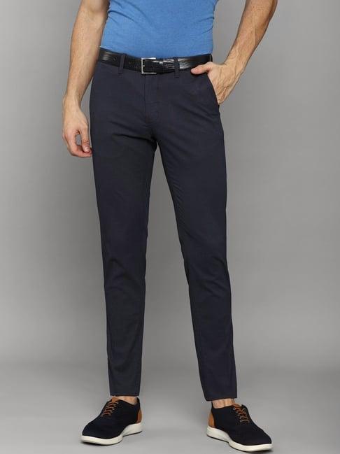 louis philippe navy cotton slim fit texture trousers