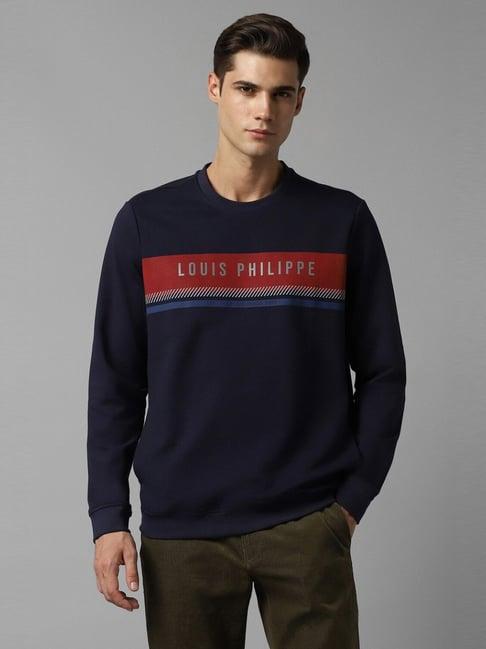 louis philippe navy regular fit printed sweatshirt