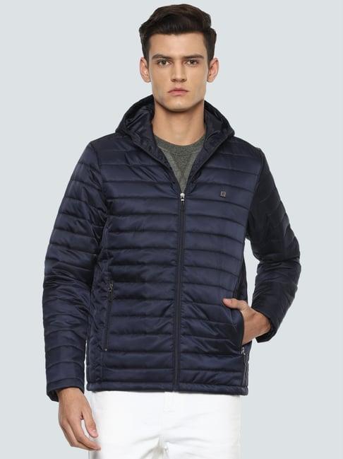 louis philippe navy regular fit quilted hooded jacket