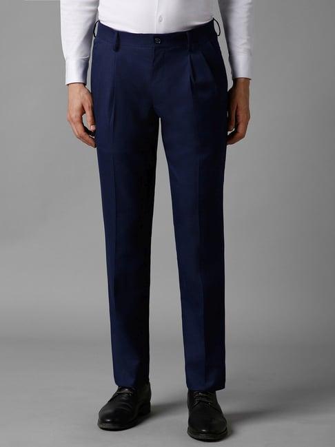 louis philippe navy regular fit texture trousers