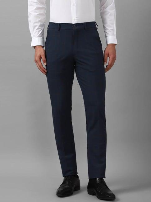 louis philippe navy slim fit checks trousers