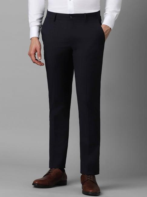 louis philippe navy slim fit checks trousers